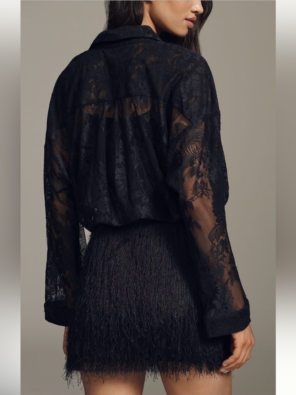 Anthropologie Glam Fringe Lace Twofer Mini Party Dress NWT LBD XL Romantic - Picture 5 of 9